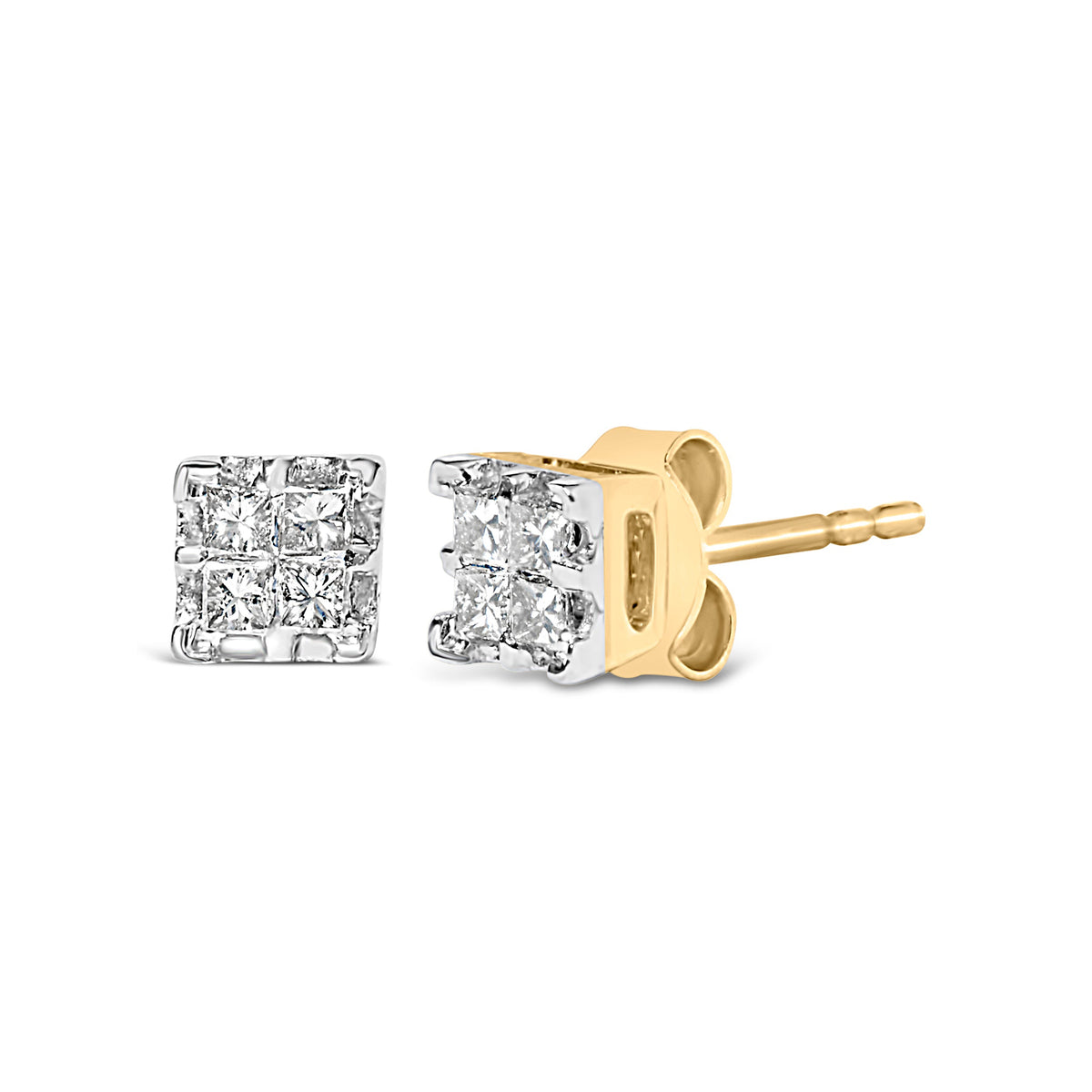 Pendientes tipo dormilona de oro amarillo de 10k con diamantes de talla princesa de 0,25 ct en total (color J-K, claridad I2-I3)