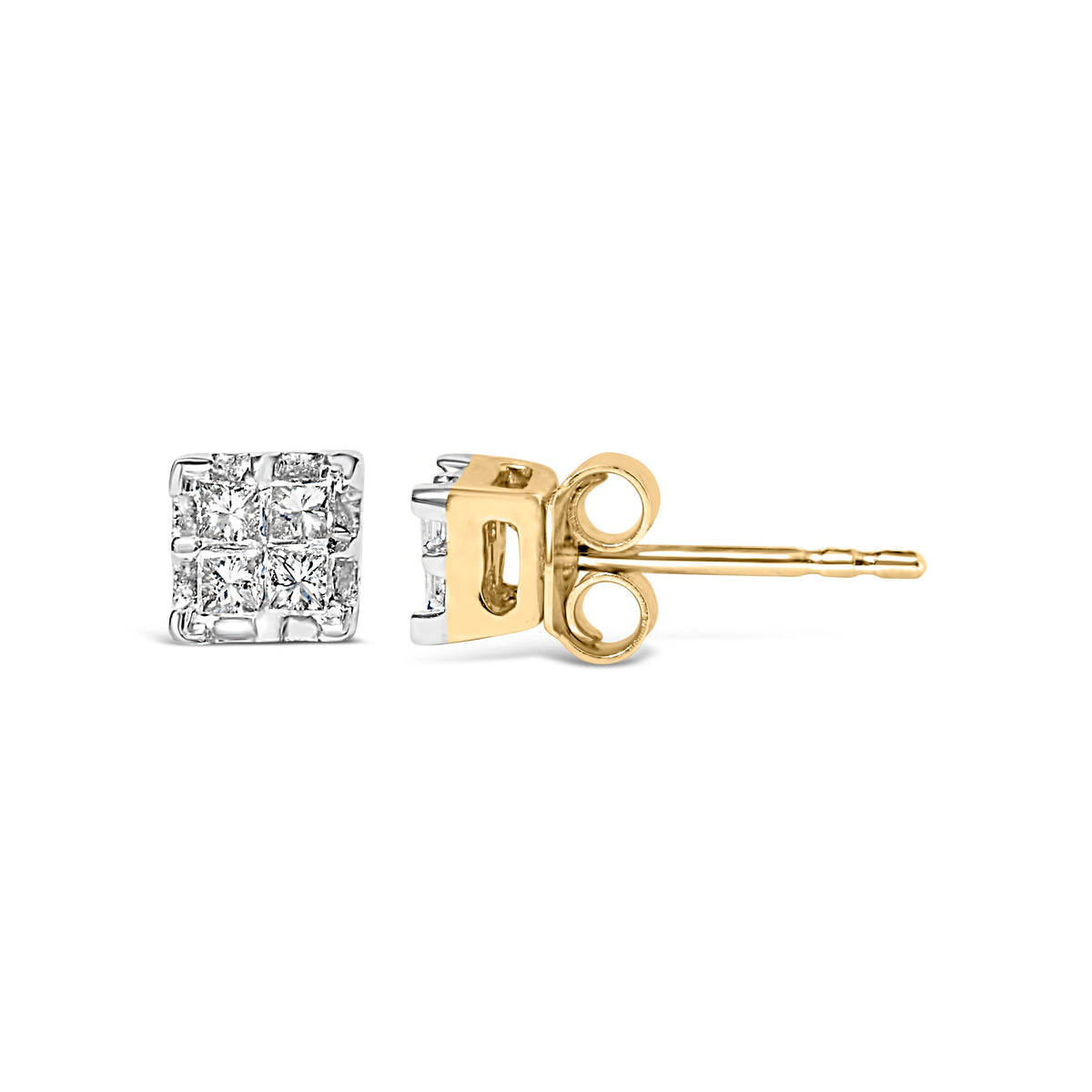 Pendientes tipo dormilona de oro amarillo de 10k con diamantes de talla princesa de 0,25 ct en total (color J-K, claridad I2-I3)