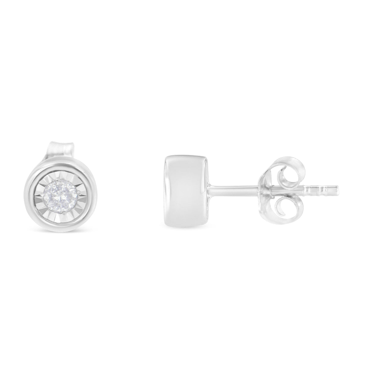 Pendientes tipo barril con bisel engarzado tipo milagro de plata esterlina .925 con diamantes redondos de talla brillante de 1/5 Cttw, casi incoloros (color I-J, claridad I2-I3)