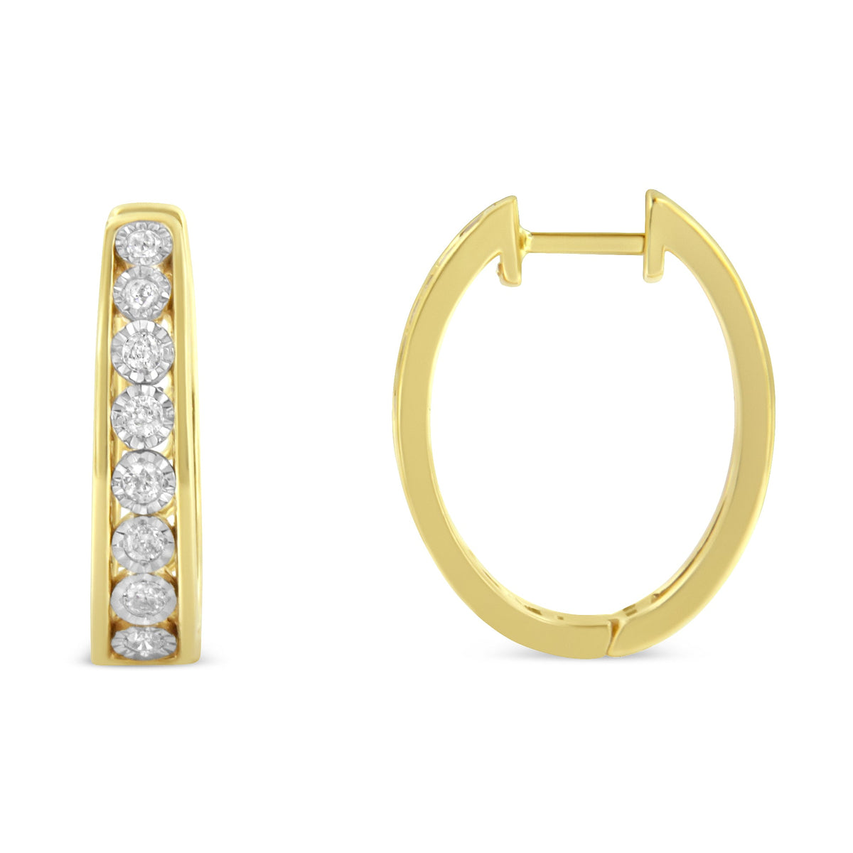 Pendientes de aro de oro blanco y amarillo de 10 quilates con diamantes (1/2 quilate en total, color J-K, claridad I2-I3)