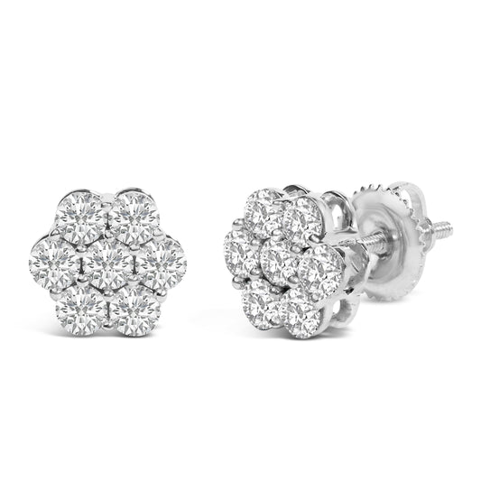 Pendientes de botón de oro blanco de 14 K con diamantes de 1 quilate (I-J, SI2-I1)