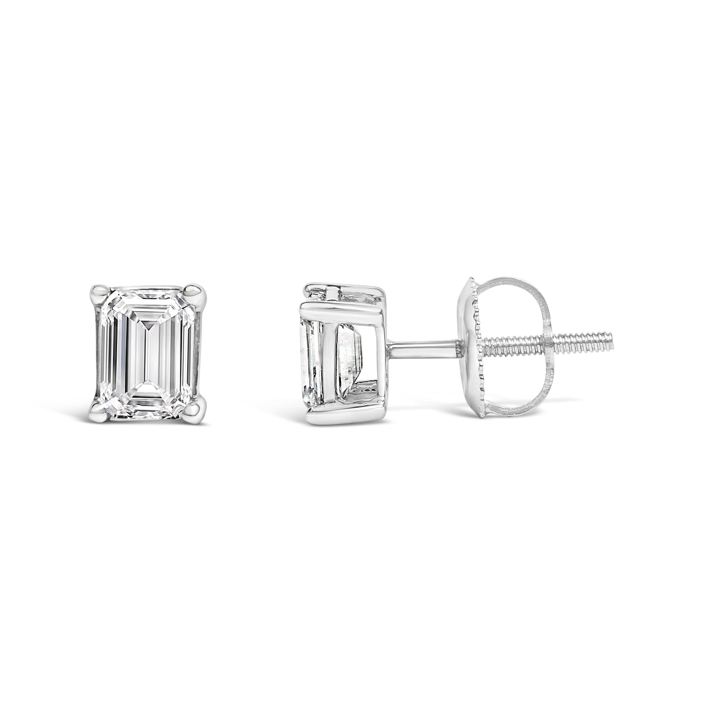 Aretes de solitario de diamante cultivado en laboratorio con corte esmeralda de 1.0 Cttw en oro blanco de 14K (color F-G, claridad VS1-VS2)