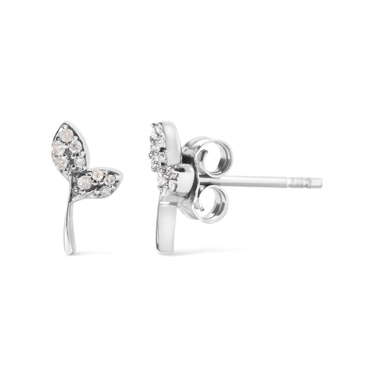 925 Sterling Silver 1/16ct TDW Diamond Leaf Earrings - view 2