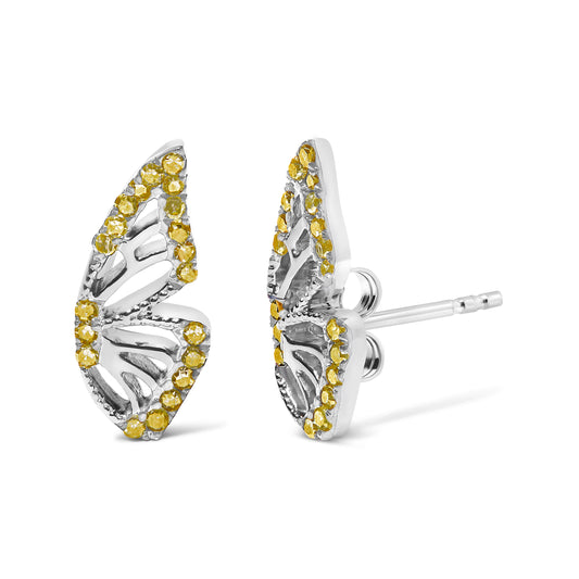 925 Sterling Silver 1/6ct TDW Yellow Treated Diamond Butterfly Earrings - view 2
