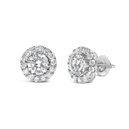 Pendientes de botón con halo oculto de diamantes cultivados en laboratorio de 3,0 Cttw en oro blanco de 14K