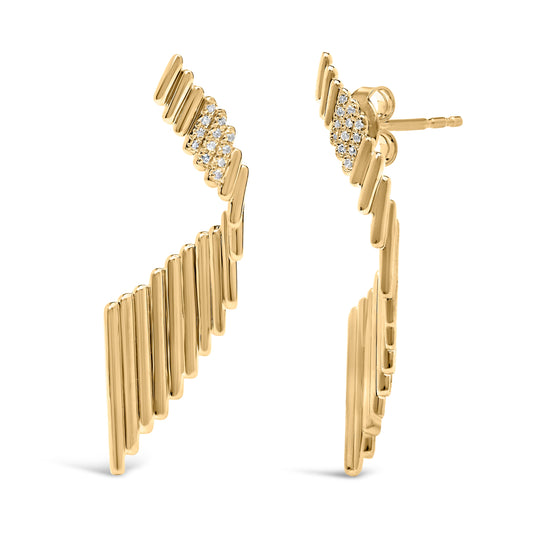 Pendientes colgantes de plata de ley .925 bañados en oro amarillo de 14 quilates con acento de diamante tallado (color H-I, claridad I1-I2)