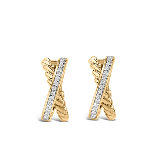 14K Yellow Gold Plated Sterling Silver 1/5 Cttw Diamond Twisted Design Hoop Earrings - view 2
