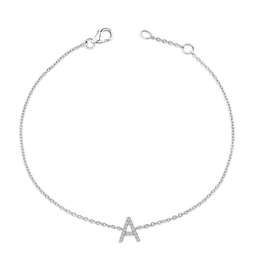 Pulsera de eslabones con dije inicial de "A" con acento de diamante de oro blanco de 10K
