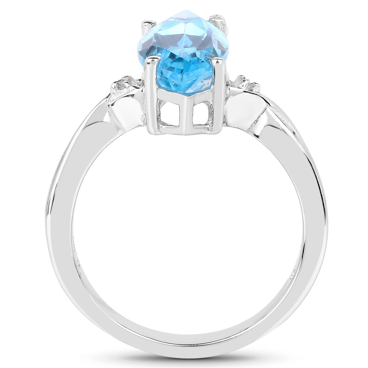 Anillo de plata de ley .925 con topacio azul suizo auténtico de 3.67 quilates y diamantes blancos