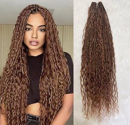 36" Boho Blonde Braids Wig | 360 Full Lace | Curly Ends | Goddess Locs Accents Luxegan