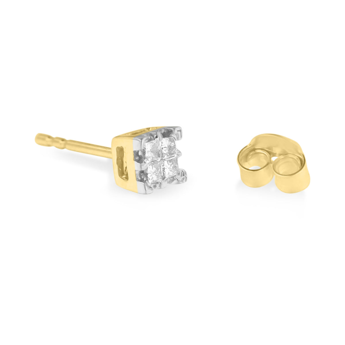 Pendientes tipo dormilona de oro amarillo de 10k con diamantes de talla princesa de 0,25 ct en total (color J-K, claridad I2-I3)