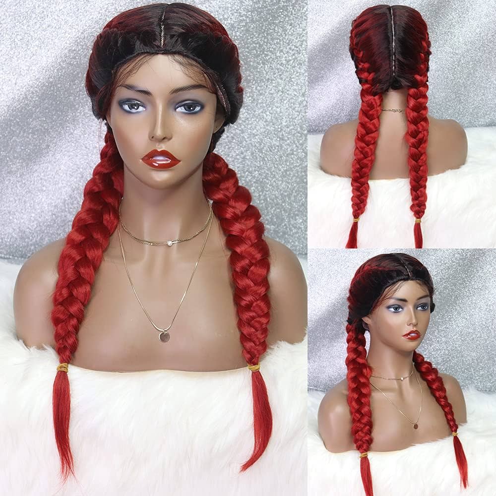26" Black & Honey Blonde Box Braided Wig | Heat Resistant Synthetic Wig | Cosplay & Daily Wear | Machine Made Luxegan