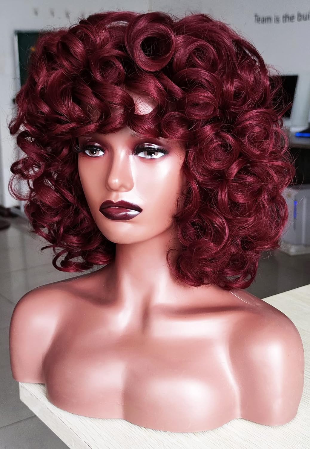Short Curly Bob Wig Human Hair with Bangs - Glueless Funmi Curly Wig, Brazilian Remy Hair, Ready to Go