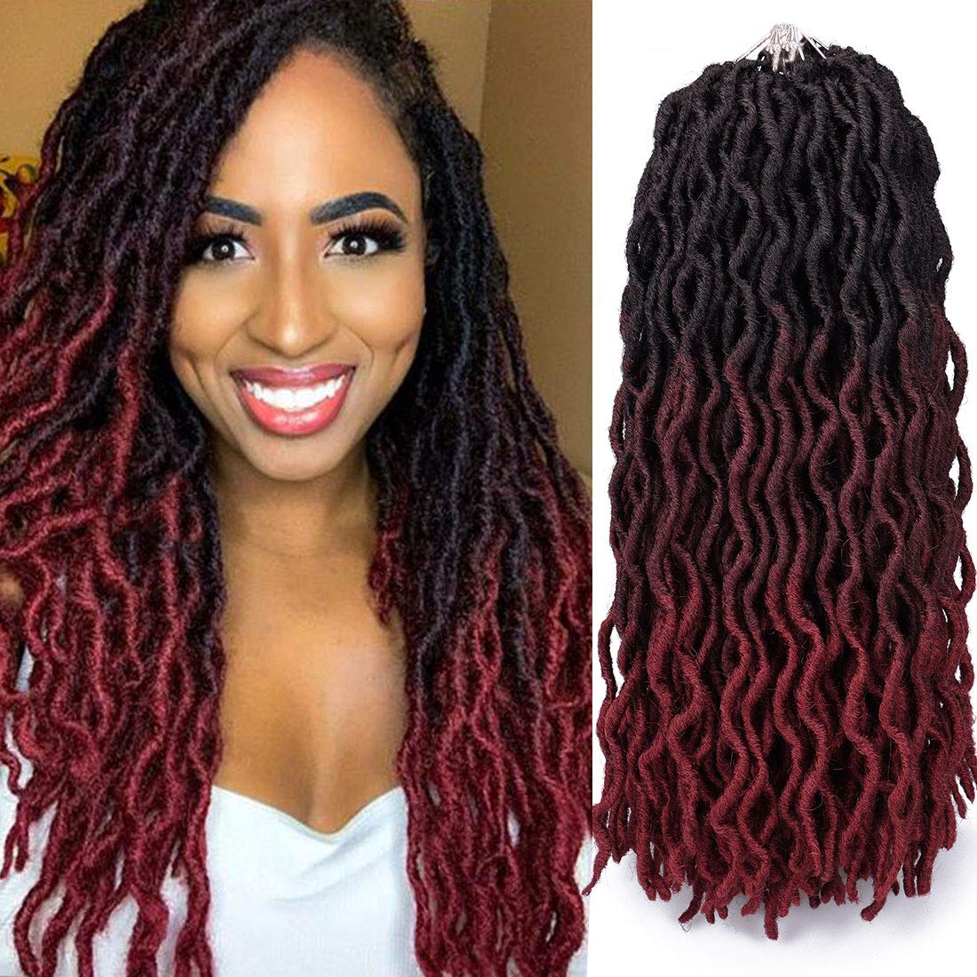 Goddess Faux Locs Crochet Hair | 18" Soft Curly Braids | Ombre Dreadlocks Extensions | 24 Strands/Pack Luxegan