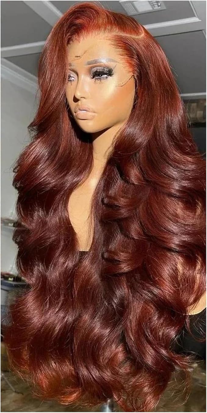 Body Wave Lace Front Wig | Reddish Brown 13x6 HD Lace Wig | 200 Density Brazilian Remy Hair | Pre-Plucked