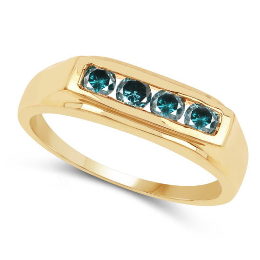 Anillo de plata de ley .925 chapado en oro amarillo de 14 quilates con diamante azul genuino de 0,48 quilates