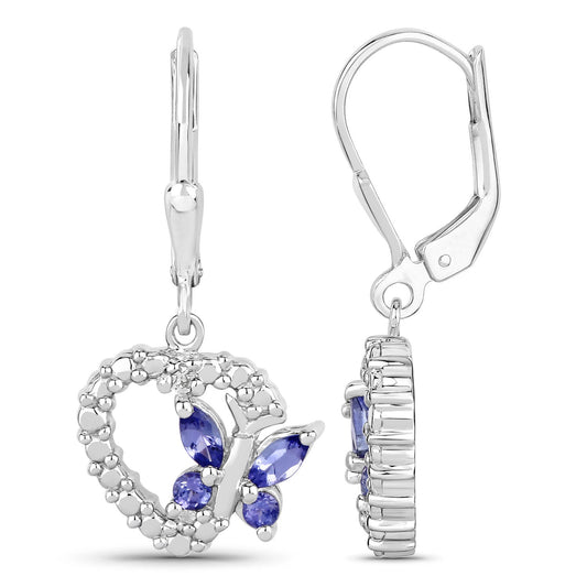 0.50 Carat Genuine Tanzanite and Created White Sapphire .925 Sterling Silver Earrings - view 2