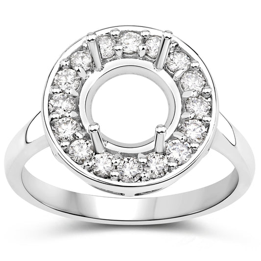 Anillo Semimontado de Oro Blanco de 14K con Diamante Blanco Genuino de 0,48 Quilates - para Gema Redonda de 8,00mm