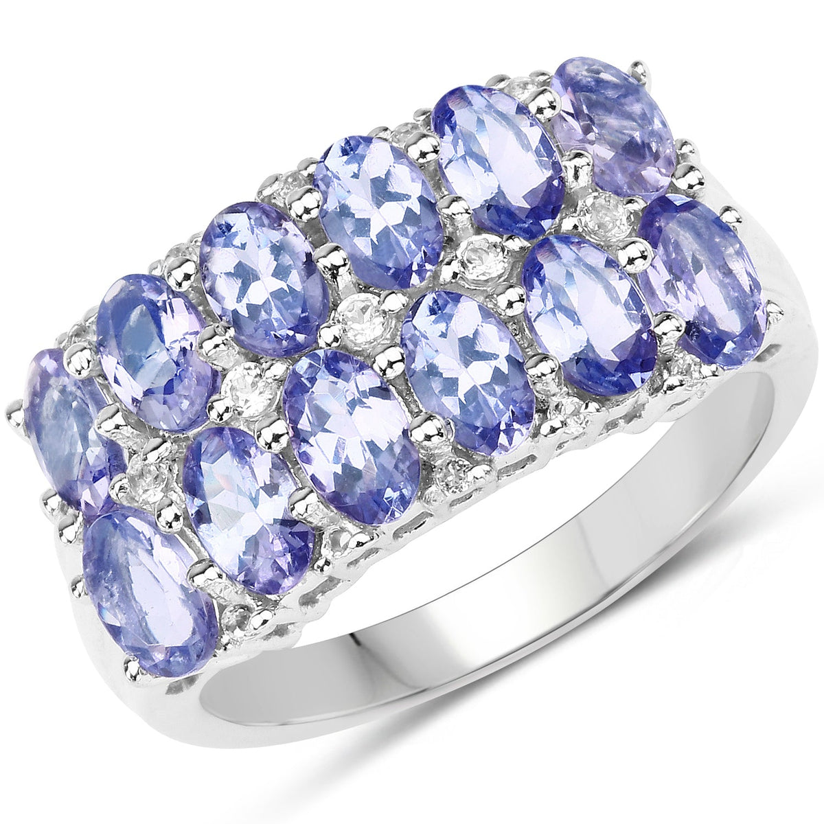 Anillo de plata esterlina 925 con tanzanita genuina de 3.16 quilates y topacio blanco