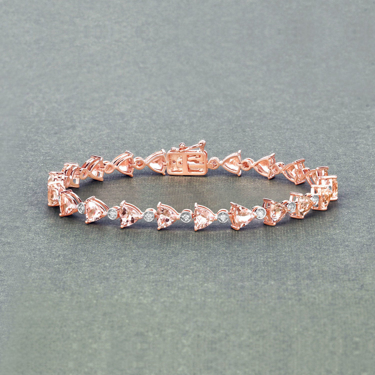 Pulsera de oro rosa de 14 quilates con morganita auténtica de 7,56 quilates y diamantes blancos
