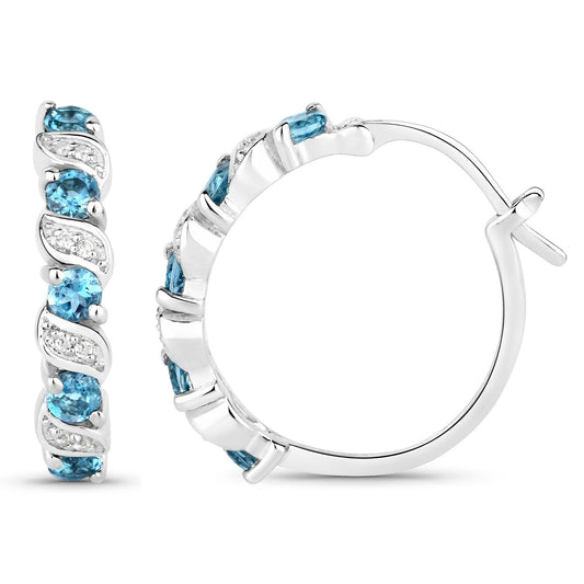 1.48 Carat Genuine London Blue Topaz and White Topaz .925 Sterling Silver Earrings - view 2