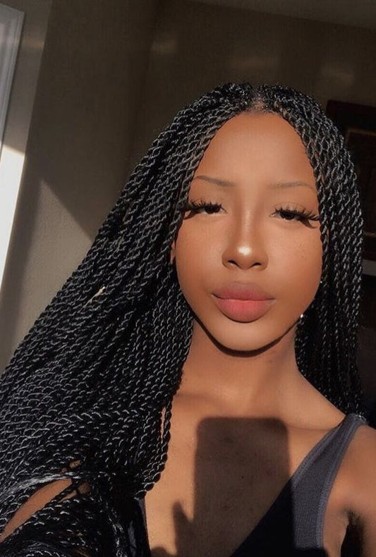 Twist Braided Wig | Box Braided Lace Front Wig | Faux Locs & Goddess Braids | Synthetic Hair