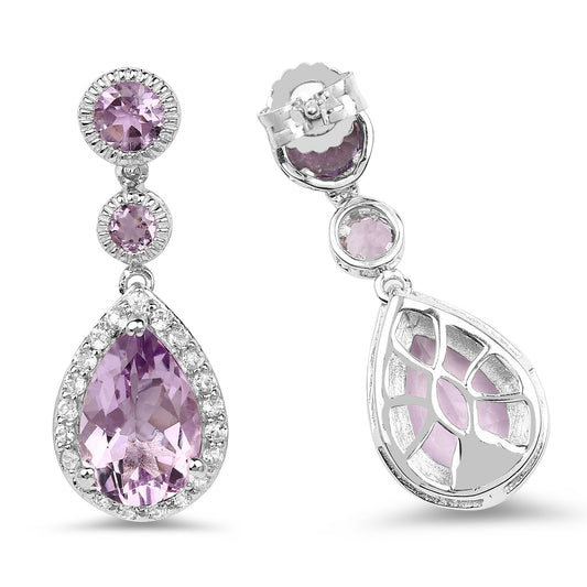 7.16 Carat Genuine Pink Amethyst and White Topaz .925 Sterling Silver Earrings - view 2