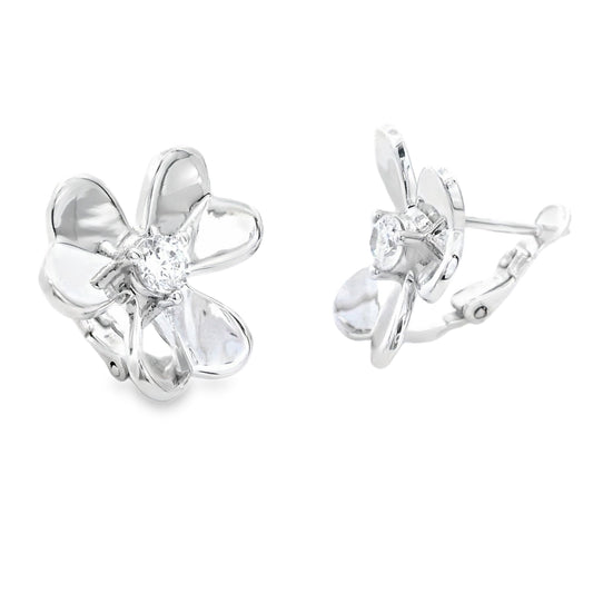 Pendientes de flor de circonita cúbica de plata de ley