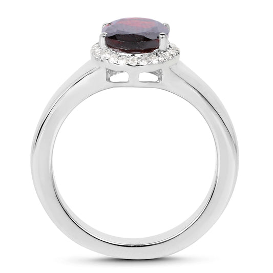 2.63 Carat Genuine Garnet and White Topaz .925 Sterling Silver Ring