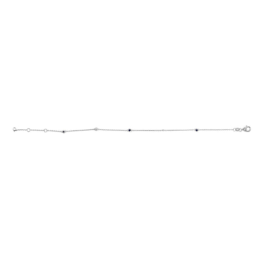 Pulsera de cadena con estaciones de bisel, zafiros azules y diamantes alternados, oro blanco de 14K - Talla 7.5 pulgadas