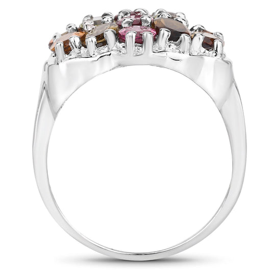 Anillo de Plata Esterlina .925 con Turmalina Multicolor Genuina de 5.89 Quilates