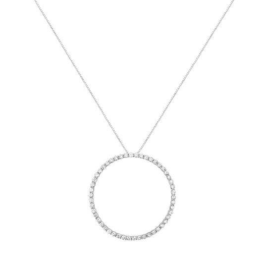 Collar con colgante de plata esterlina .925 con aros de círculo abierto de diamantes de 4 ct engastados con puntas, corte redondo y cadena de 18" (Color J-K, Claridad I1-I2)