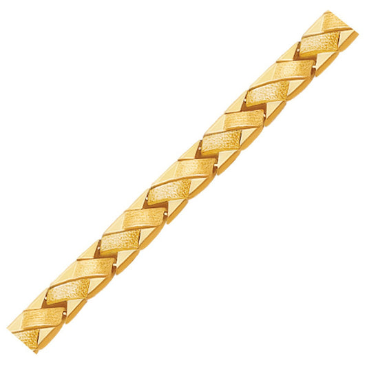 Pulsera de línea en oro amarillo de 14k con diseño de cesta elegante