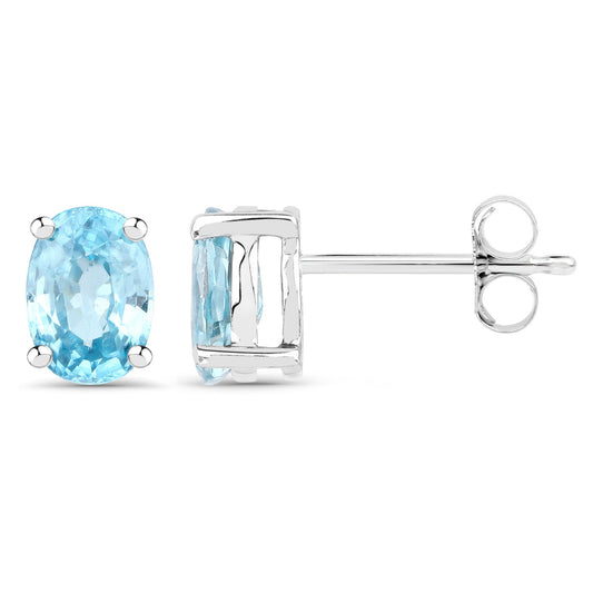 2.40 Carat Genuine Blue Zircon .925 Sterling Silver Earrings - view 2