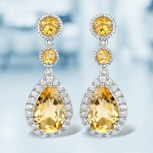 7.06 Carat Genuine Citrine and White Topaz .925 Sterling Silver Earrings - view 2