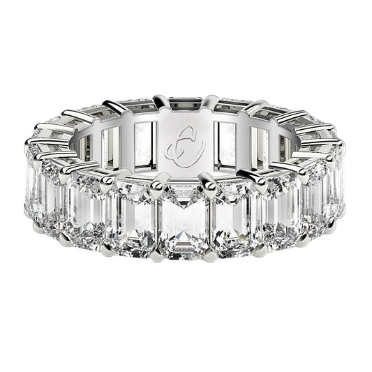Anillo de eternidad de diamantes cultivados en laboratorio talla esmeralda en oro blanco de 14k (8 quilates totales FG/VS2)