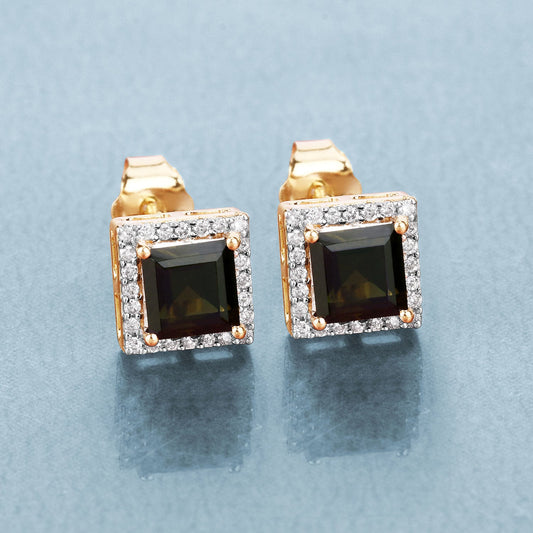 Pendientes de oro amarillo de 14 quilates con turmalina verde genuina de 1,55 quilates y diamantes blancos