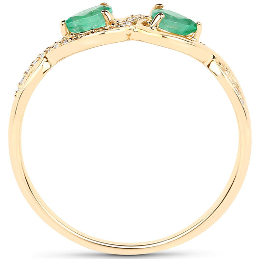 Anillo de oro amarillo de 14 quilates con esmeralda zambiana auténtica de 0,35 quilates y diamantes blancos