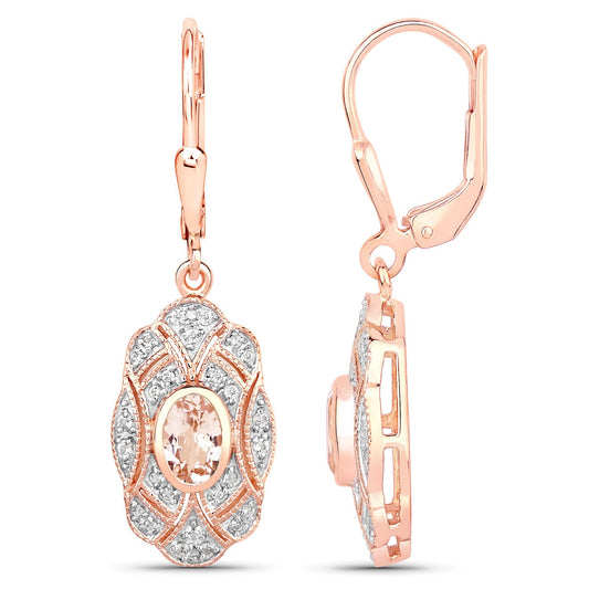1.04 Carat Genuine Morganite and White Topaz .925 Sterling Silver Earrings - view 2