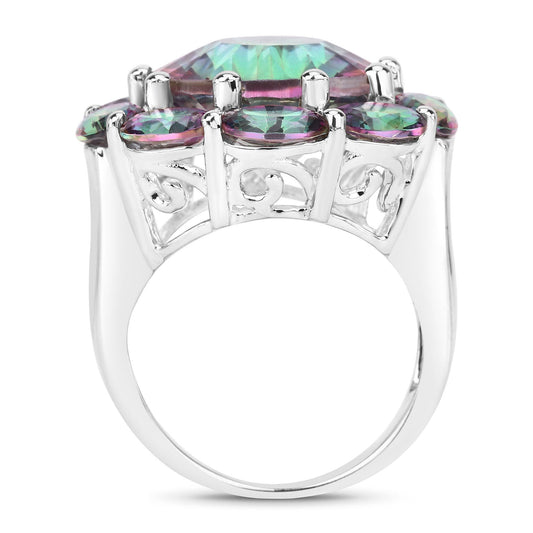 Anillo de Plata Fina de .925 con Cuarzo Arcoíris Genuino de 11.45 Quilates