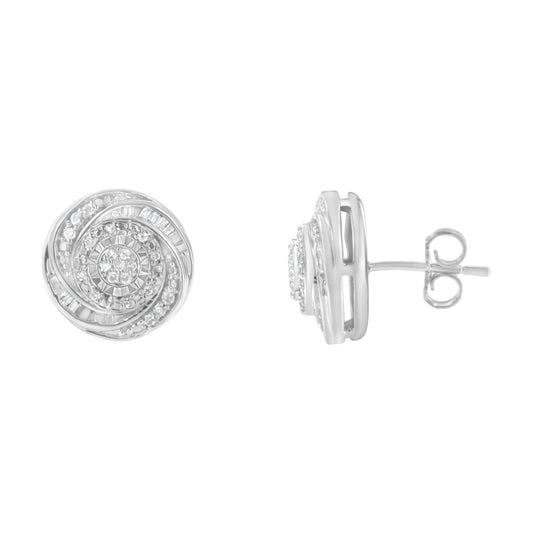 .925 Sterling Silver 1/4 Cttw Baguette and Round Diamond Swirl Love Knot Stud Earrings (I-J Color - view 2