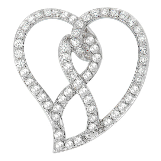 Collar con colgante de oro blanco de 14K con lazo de concientización y corazón abierto de diamantes blancos de 1,0 Cttw y 45 cm (color H-I, claridad I1-I2) - Lazo de diamante blanco