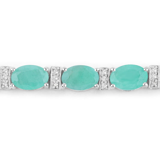 Brazalete de plata de ley .925 con esmeralda genuina de 4,98 quilates y topacio blanco