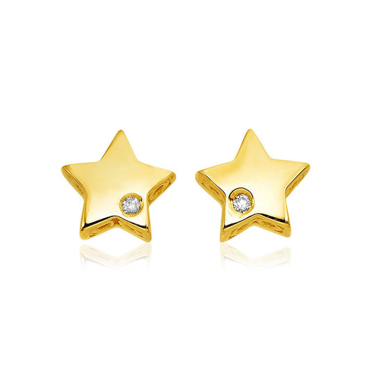Pendientes de estrella pulidos de oro amarillo de 14k con diamantes