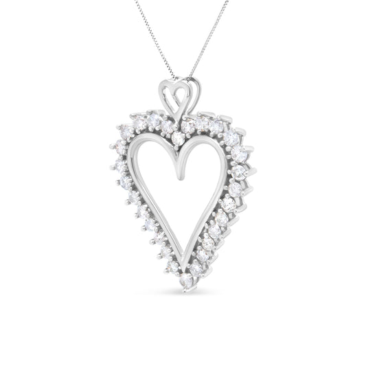Colgante Corazón Abierto de Plata de Ley .925 con Diamantes Redondos de 1,75 Qt en Línea y Collar de 18" (Color I-J, Claridad I2-I3)