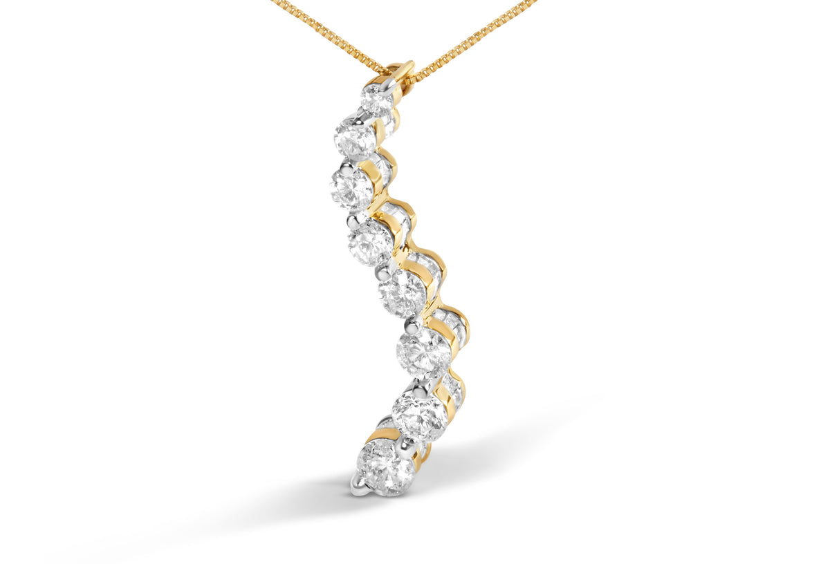 Collar con colgante Journey de oro amarillo de 14k con diamantes de talla baguette y redonda brillante de 3,0 TCW y 45 cm (color I-J, claridad I2-I3)