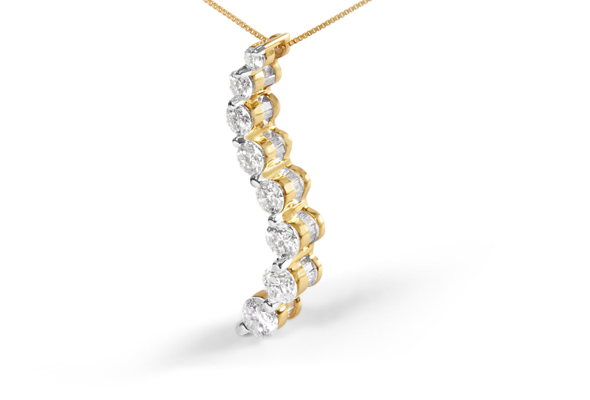 Collar con colgante Journey de oro amarillo de 14k con diamantes de talla baguette y redonda brillante de 3,0 TCW y 45 cm (color I-J, claridad I2-I3)