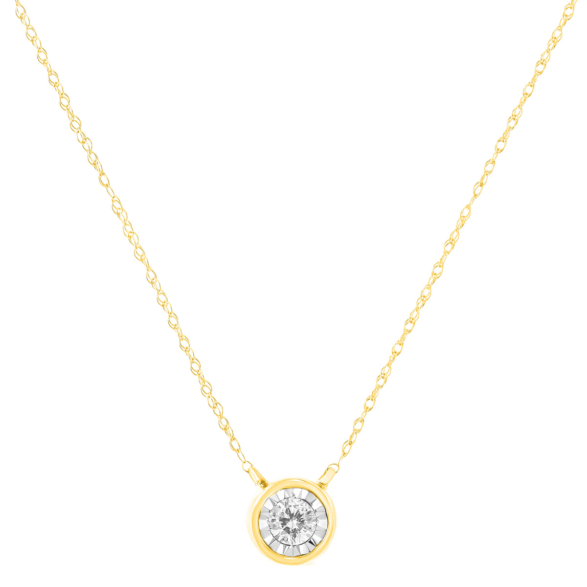 10K Yellow Gold 1/4 Cttw Round Brilliant-Cut Diamond Modern Bezel-Set Solitaire Pendant Necklace (J-K Color, I2-I3 Clarity) - 16" with 2" Extender
