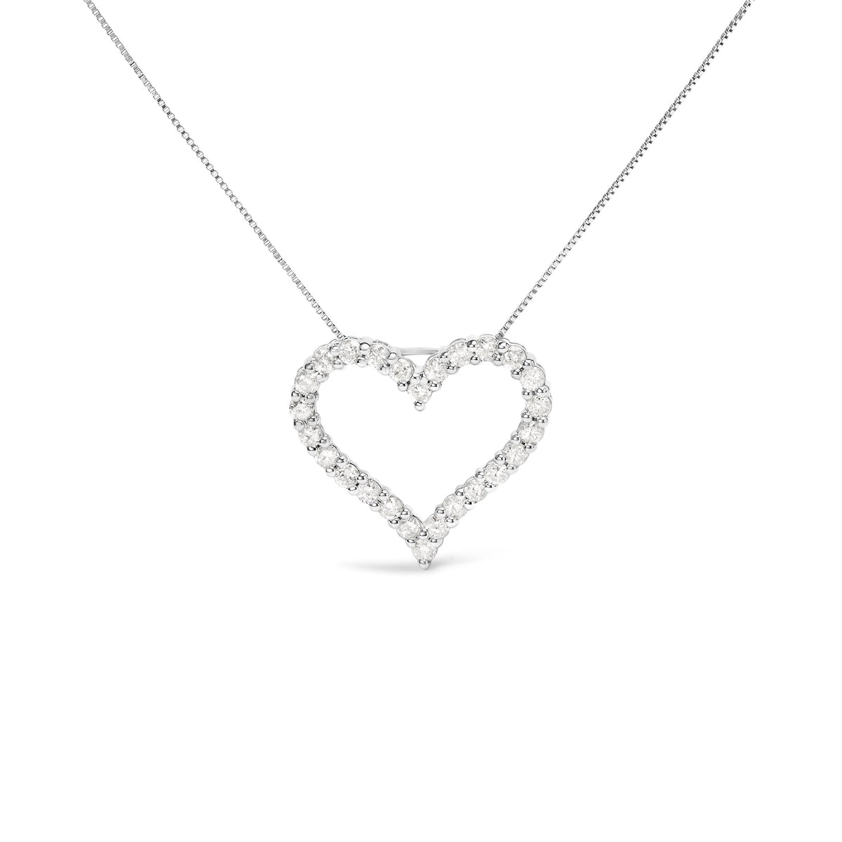 Collar con colgante de plata de ley .925 con diamante en forma de corazón abierto de 2,0 quilates (color I-J, claridad I2-I3), 45,72 cm