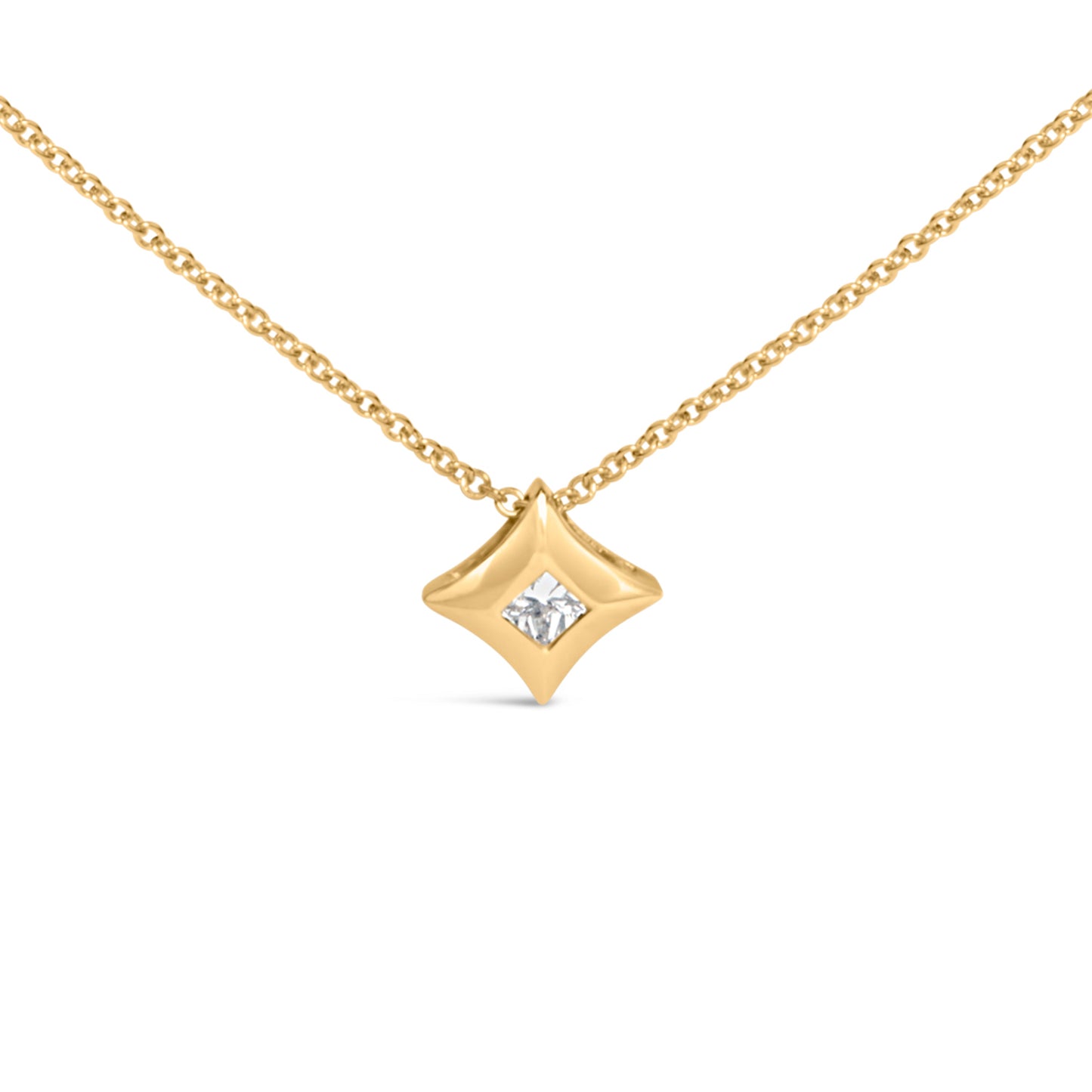 Collar con colgante solitario de oro amarillo de 10K, con forma de cometa, engaste de bisel y diamantes de talla princesa de 1/5 quilates